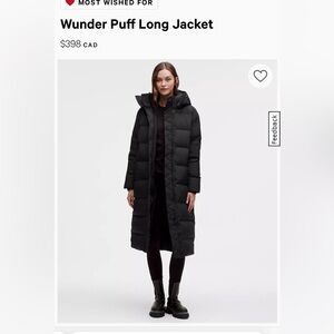 Brand New lululemon Wunder Puff Long
Jacket Black Size 2